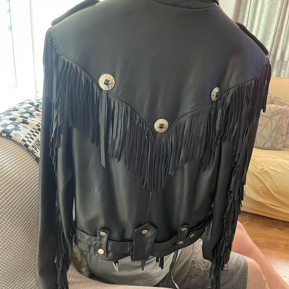 Leather jacket with fringe